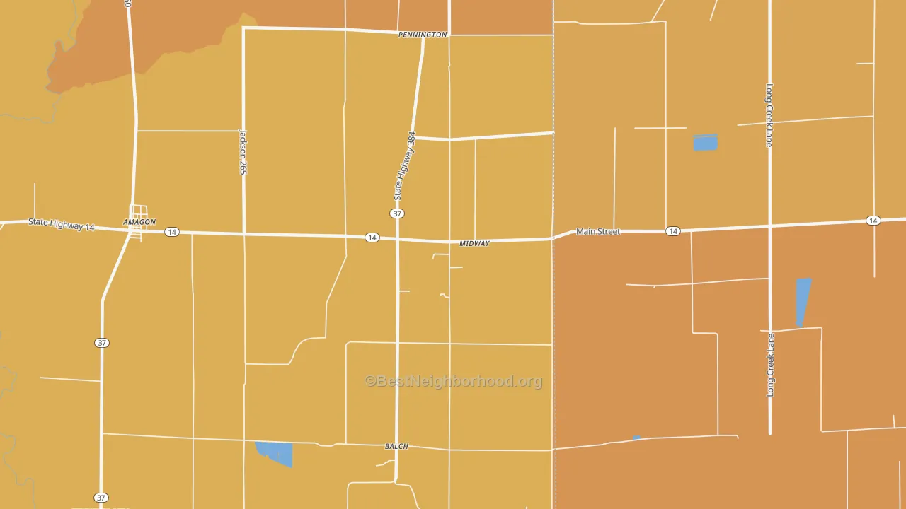 Map of the best neighborhoods in the Pennington area, with better matches in green and worse matches in red