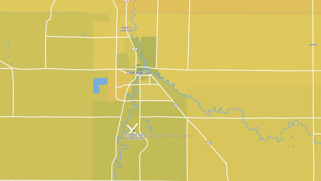 Map of the best neighborhoods in the Pennington County area, with better matches in green and worse matches in red