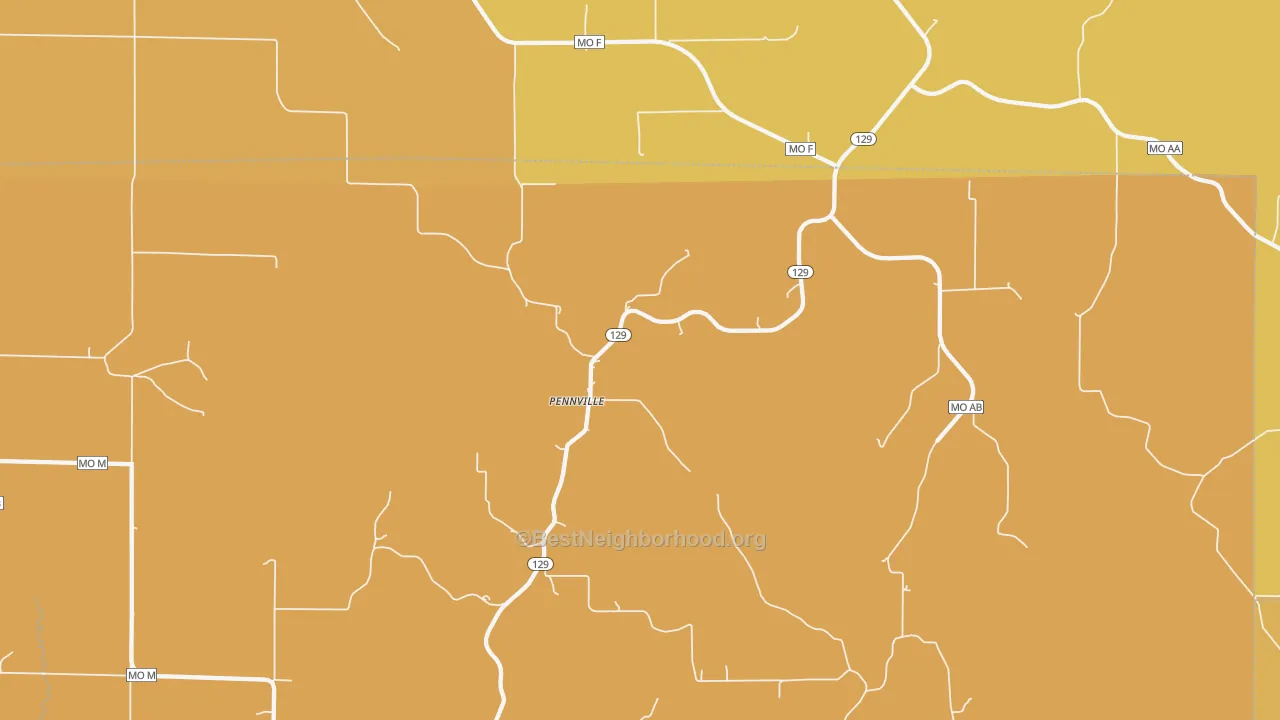 Map of the best neighborhoods in the Pennville area, with better matches in green and worse matches in red
