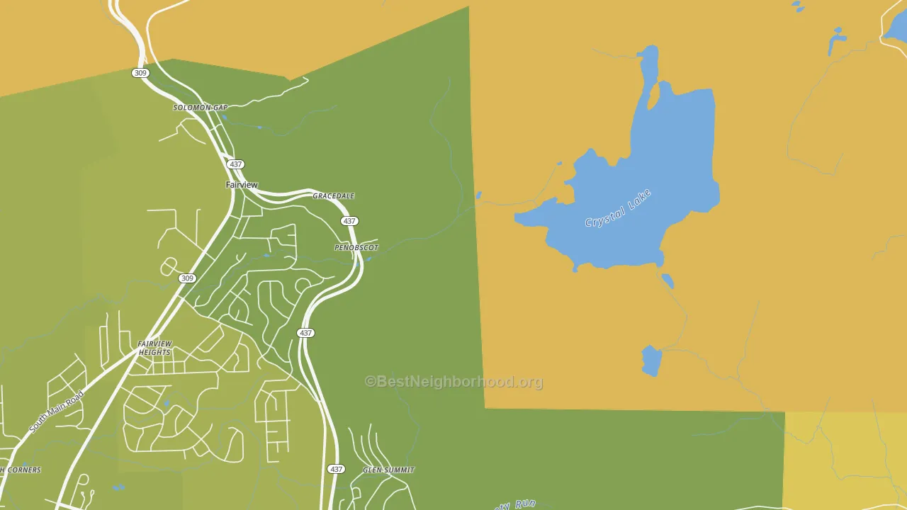 Map of the best neighborhoods in the Penobscot area, with better matches in green and worse matches in red