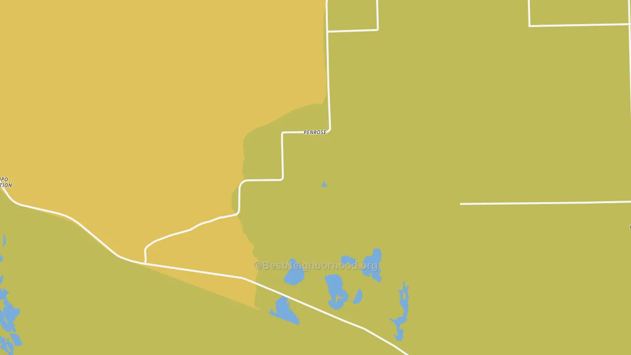 Map of the best neighborhoods in the Penrose area, with better matches in green and worse matches in red