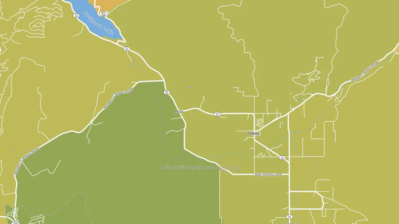 Map of the best neighborhoods in the Peoa area, with better matches in green and worse matches in red