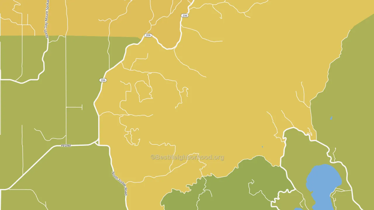 Map of the best neighborhoods in the Peone area, with better matches in green and worse matches in red