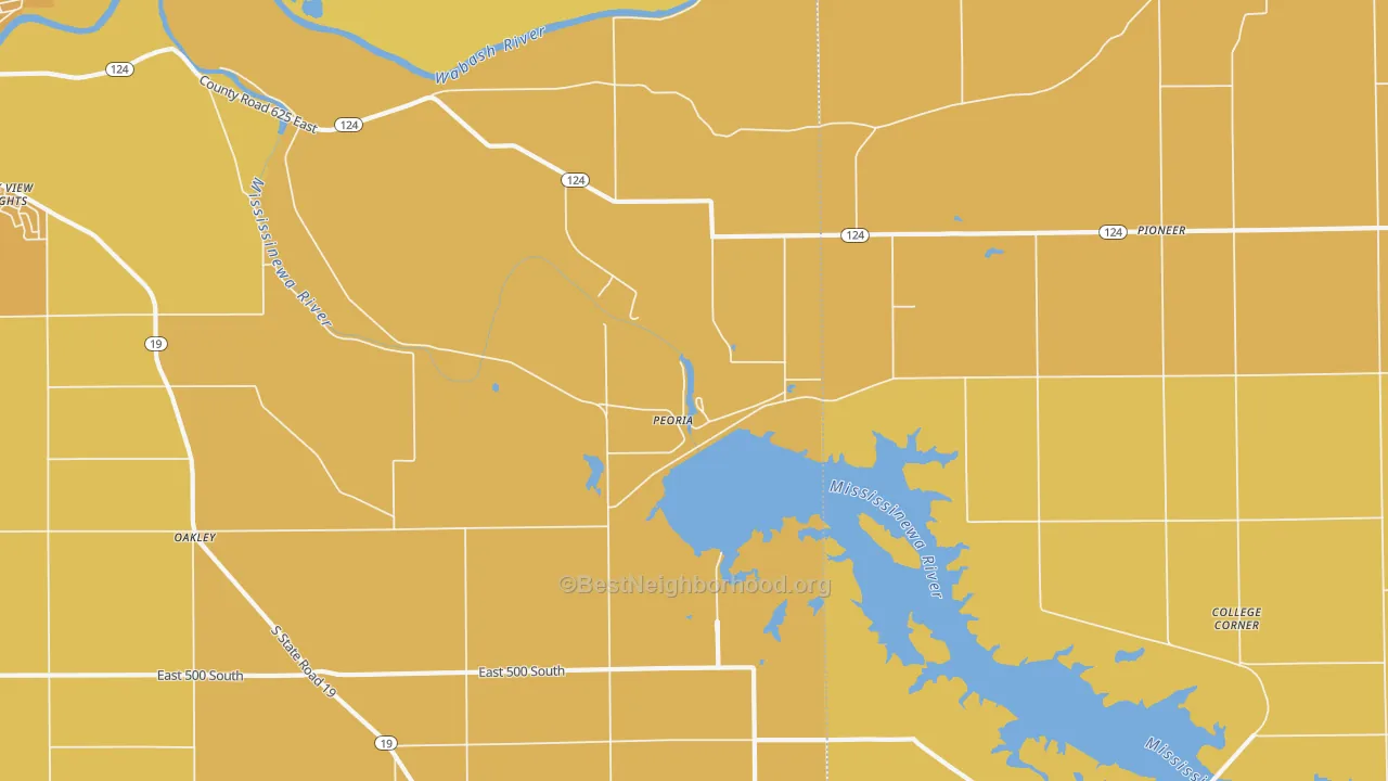 Map of the best neighborhoods in the Peoria area, with better matches in green and worse matches in red