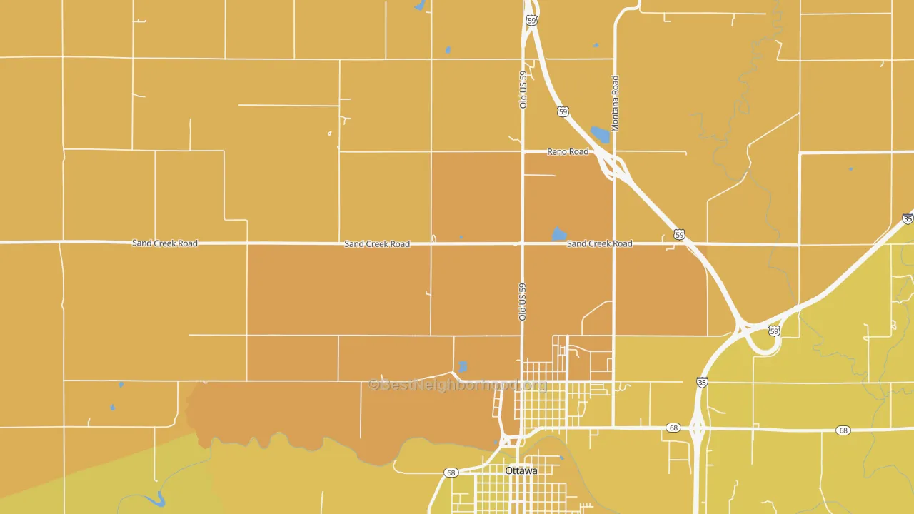 Map of the best neighborhoods in the Peoria area, with better matches in green and worse matches in red