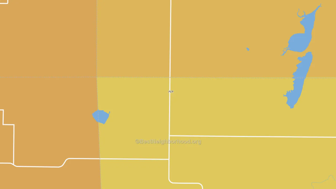 Map of the best neighborhoods in the Pep area, with better matches in green and worse matches in red