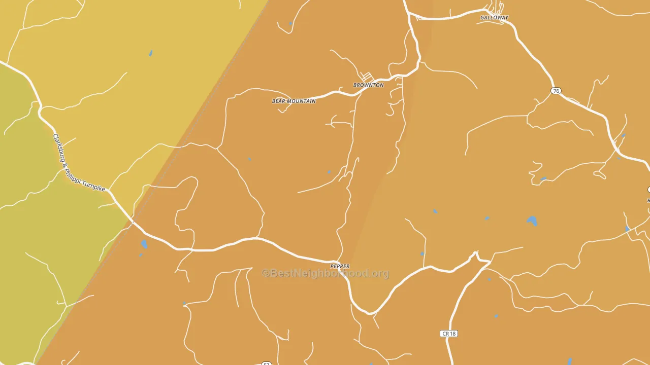 Map of the best neighborhoods in the Pepper area, with better matches in green and worse matches in red
