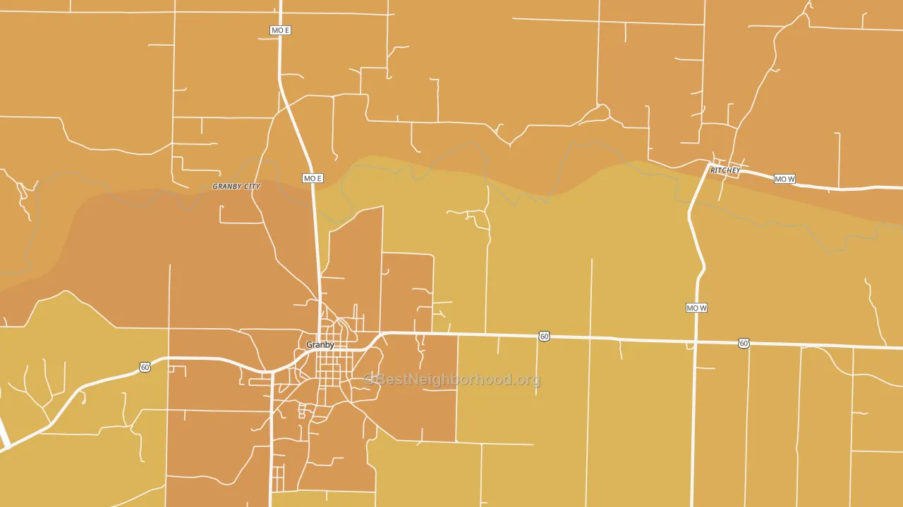 Map of the best neighborhoods in the Pepsin area, with better matches in green and worse matches in red