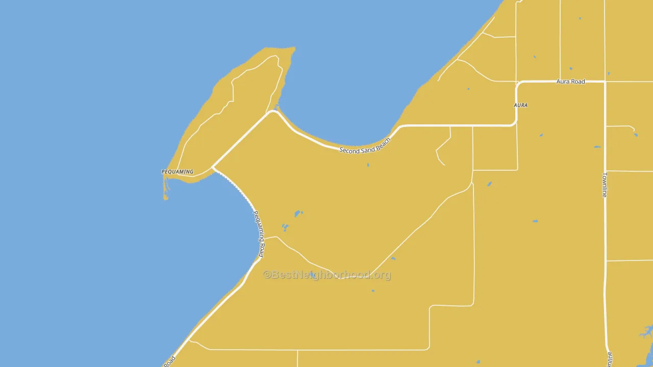 Map of the best neighborhoods in the Pequaming area, with better matches in green and worse matches in red