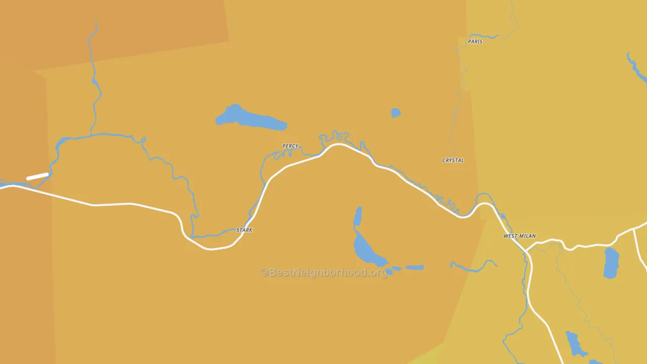 Map of the best neighborhoods in the Percy area, with better matches in green and worse matches in red