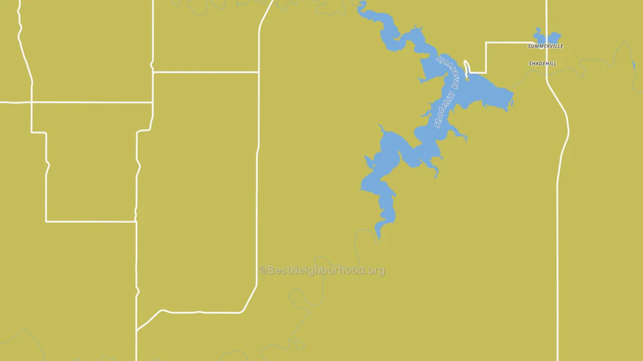 Map of the best neighborhoods in the Perkins County area, with better matches in green and worse matches in red