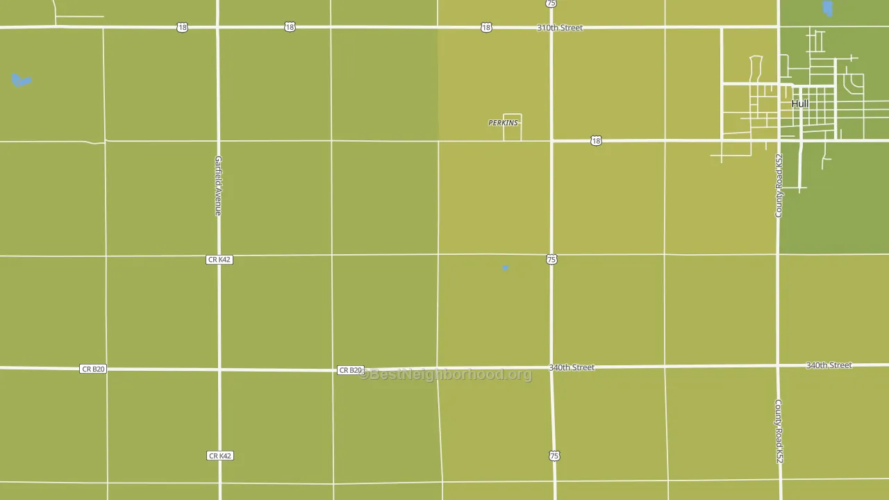 Map of the best neighborhoods in the Perkins area, with better matches in green and worse matches in red