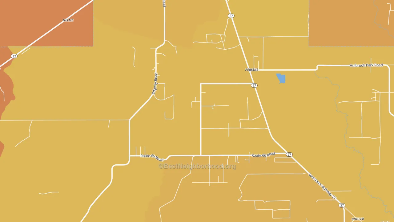 Map of the best neighborhoods in the Perkins area, with better matches in green and worse matches in red