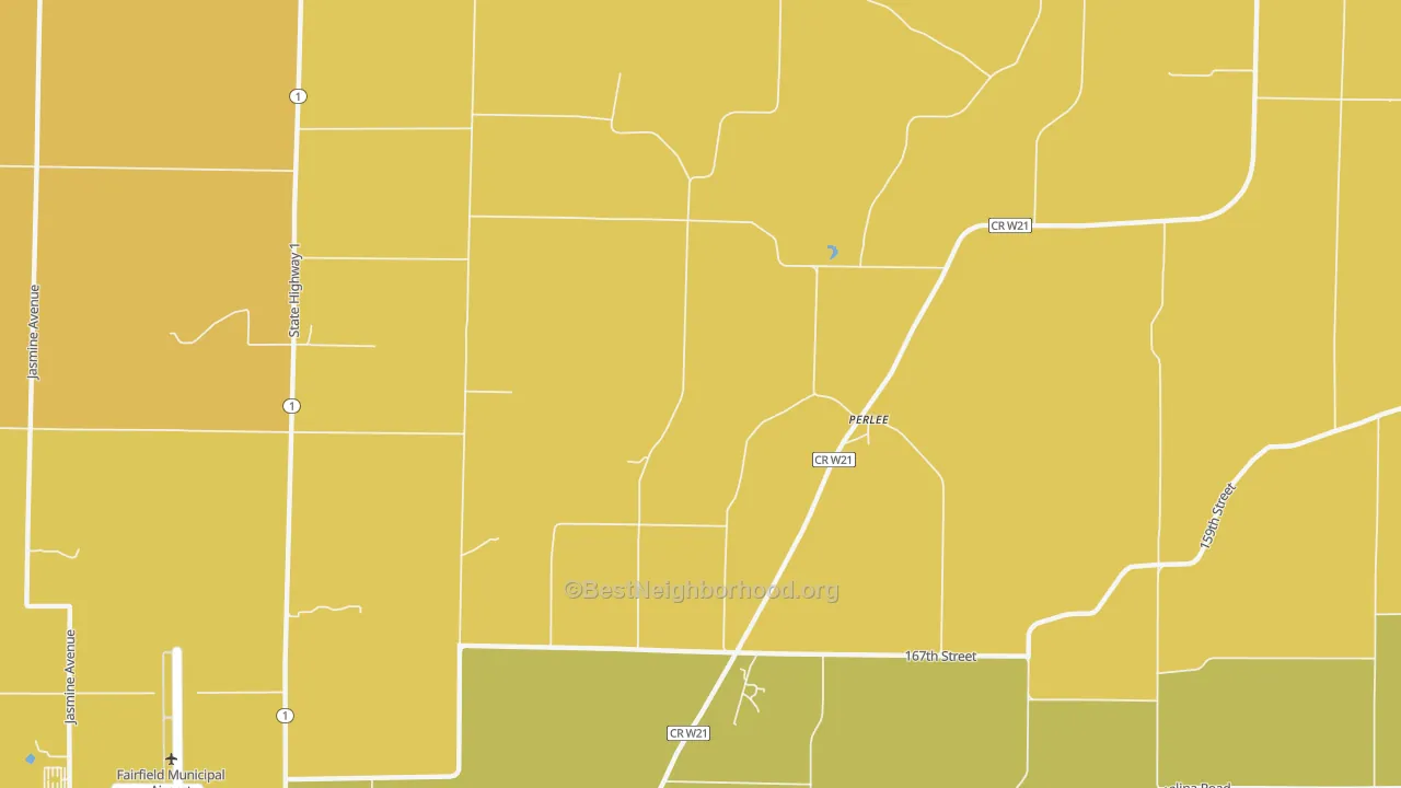 Map of the best neighborhoods in the Perlee area, with better matches in green and worse matches in red