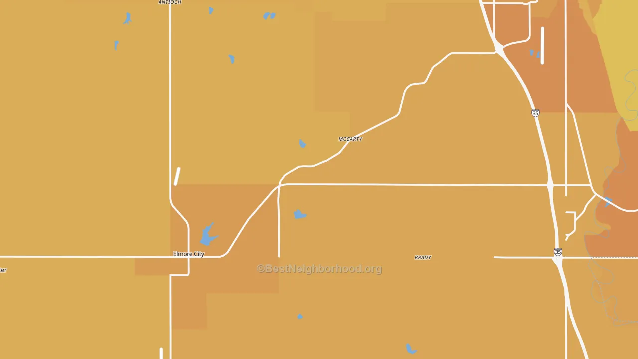 Map of the best neighborhoods in the Pernell area, with better matches in green and worse matches in red