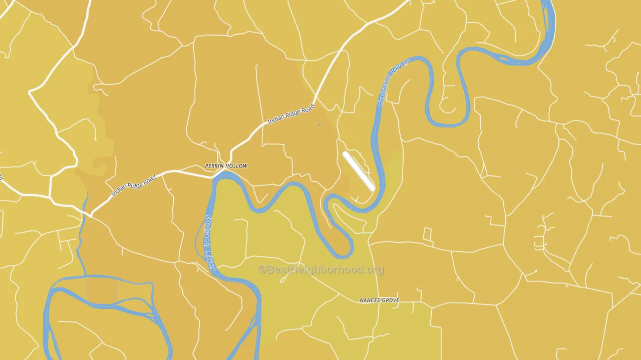 Map of the best neighborhoods in the Perrin Hollow area, with better matches in green and worse matches in red