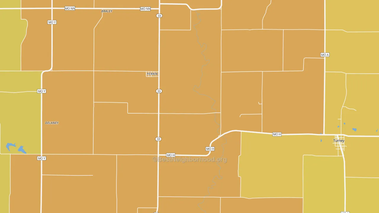 Map of the best neighborhoods in the Perrin area, with better matches in green and worse matches in red