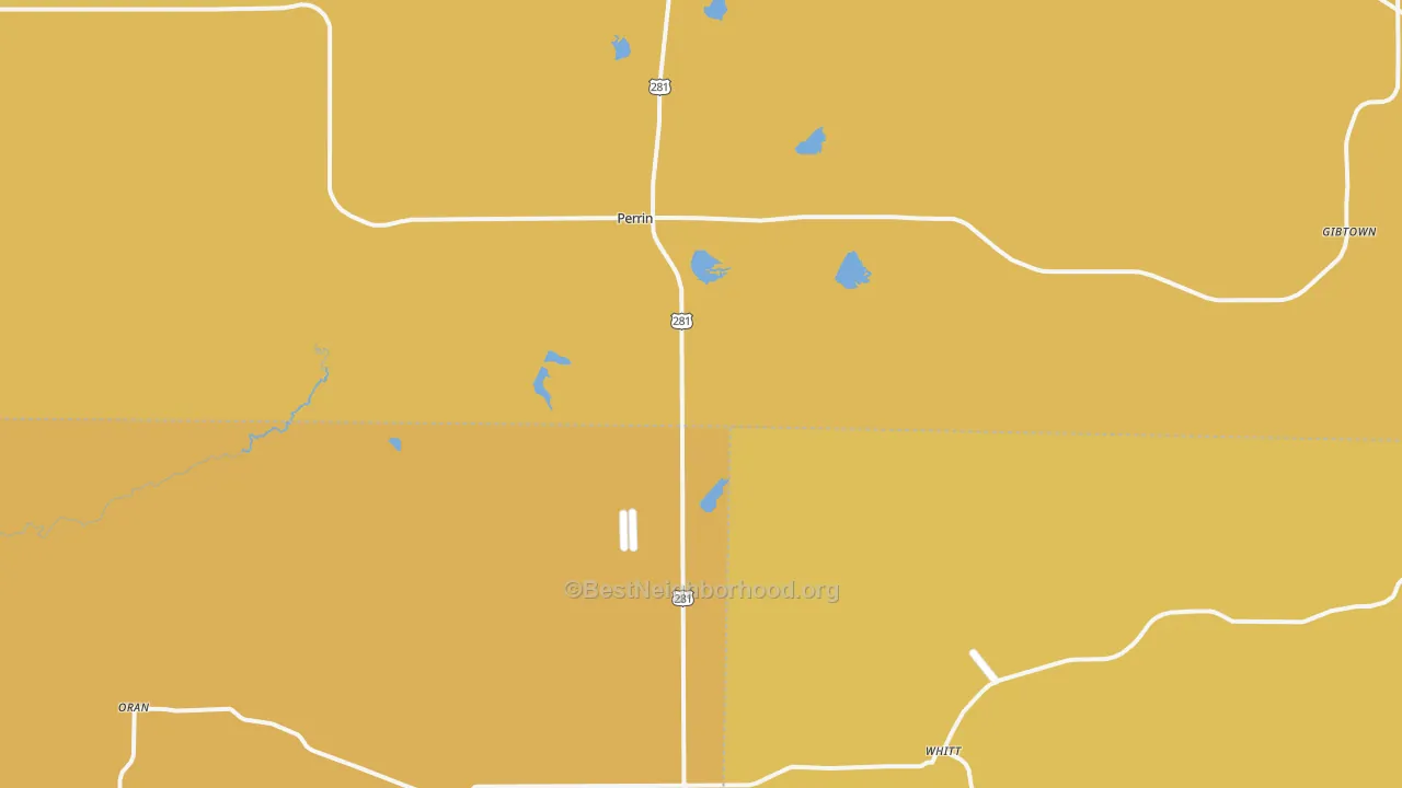 Map of the best neighborhoods in the Perrin area, with better matches in green and worse matches in red