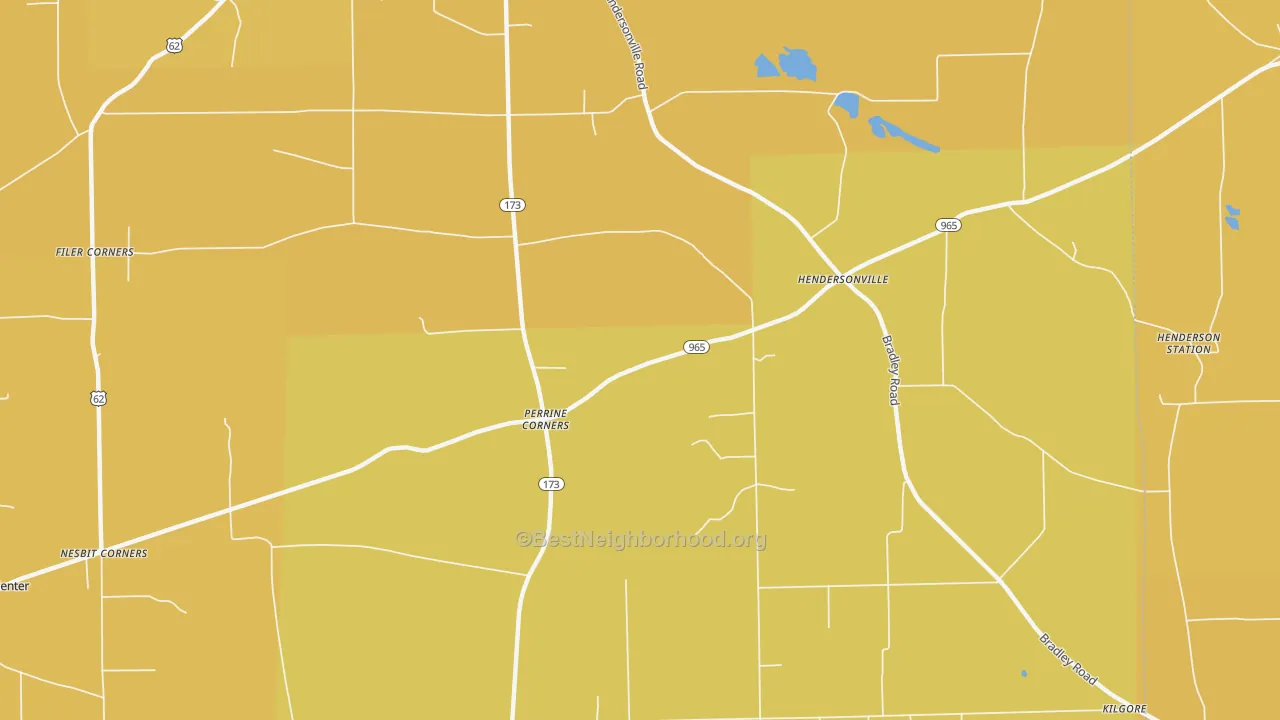 Map of the best neighborhoods in the Perrine Corners area, with better matches in green and worse matches in red