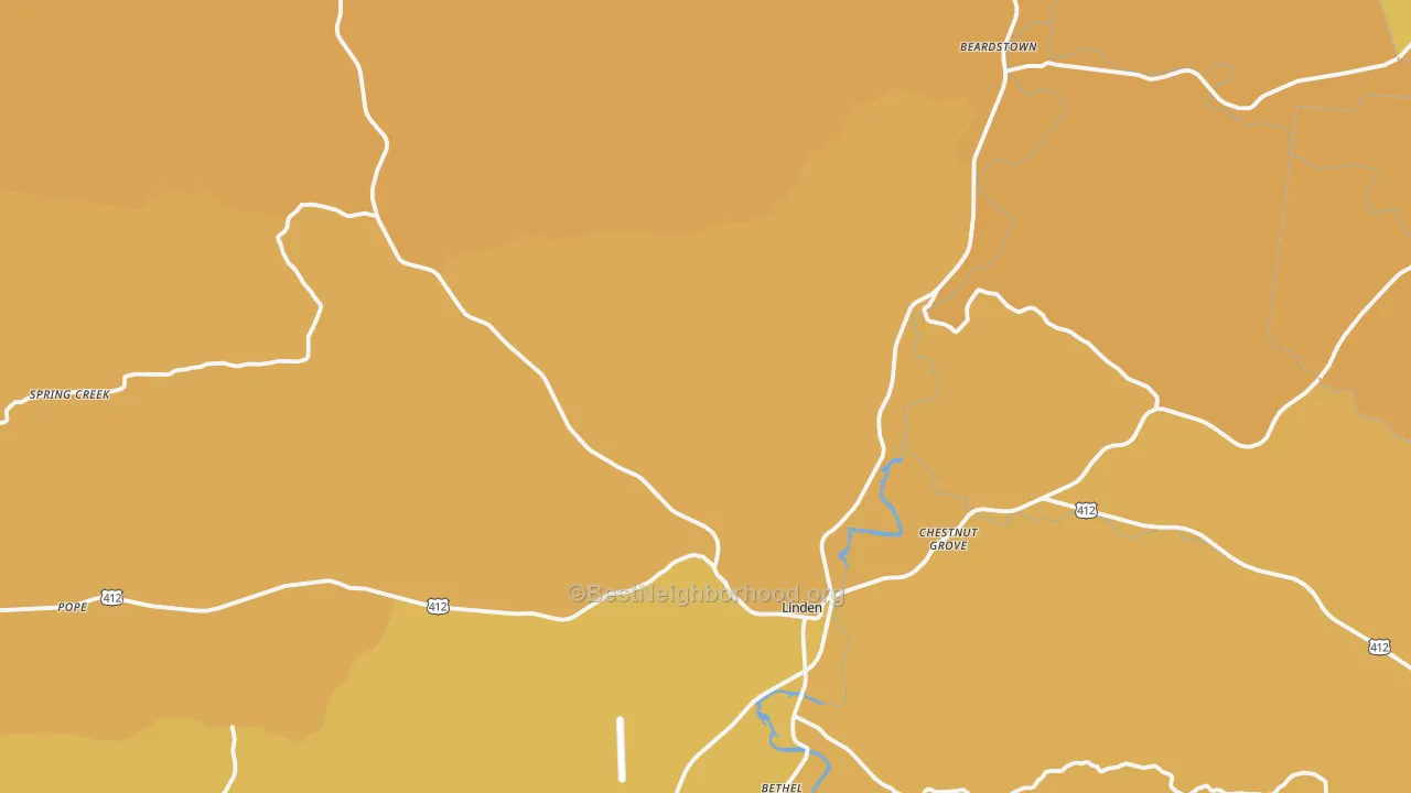 Map of the best neighborhoods in the Perry County area, with better matches in green and worse matches in red