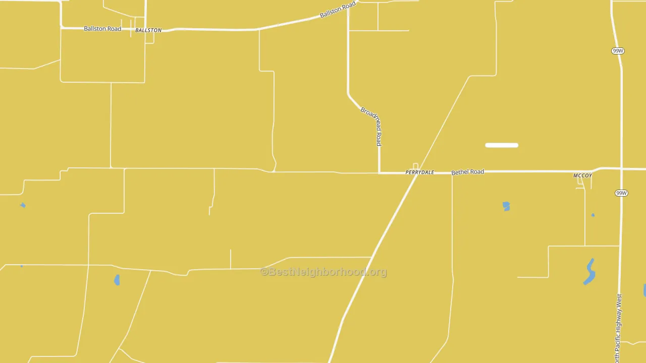 Map of the best neighborhoods in the Perrydale area, with better matches in green and worse matches in red