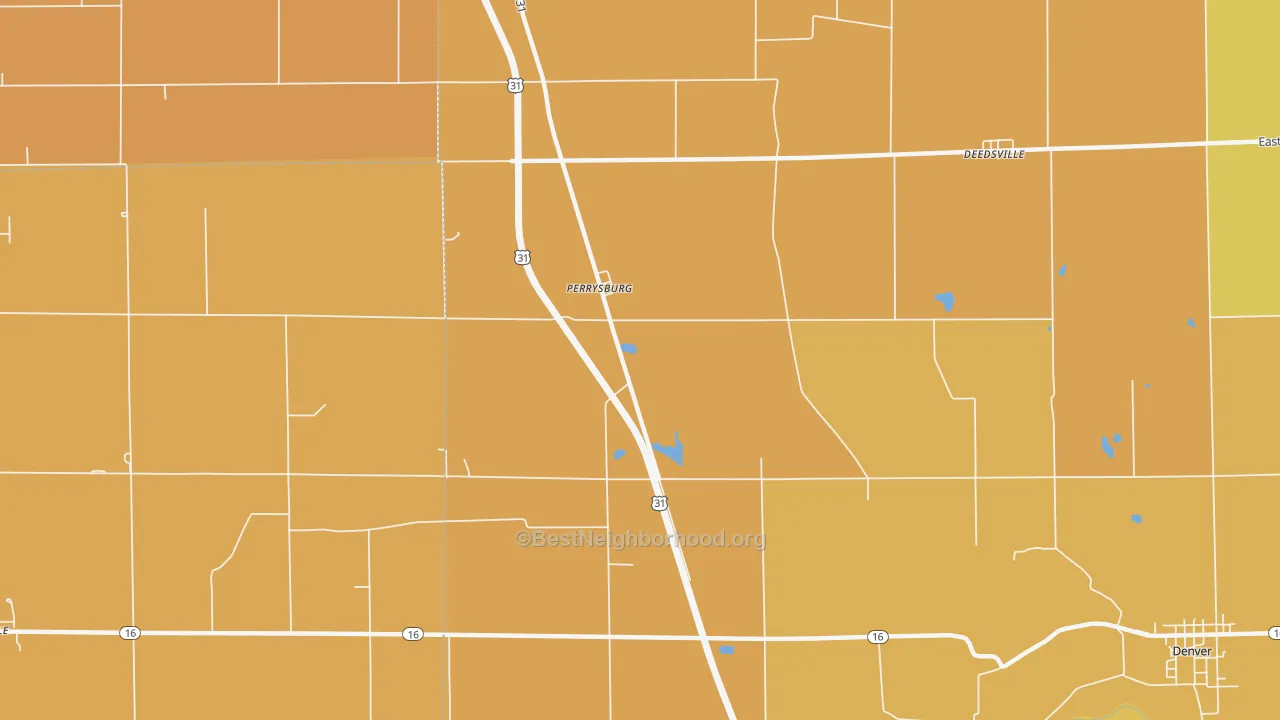 Map of the best neighborhoods in the Perrysburg area, with better matches in green and worse matches in red