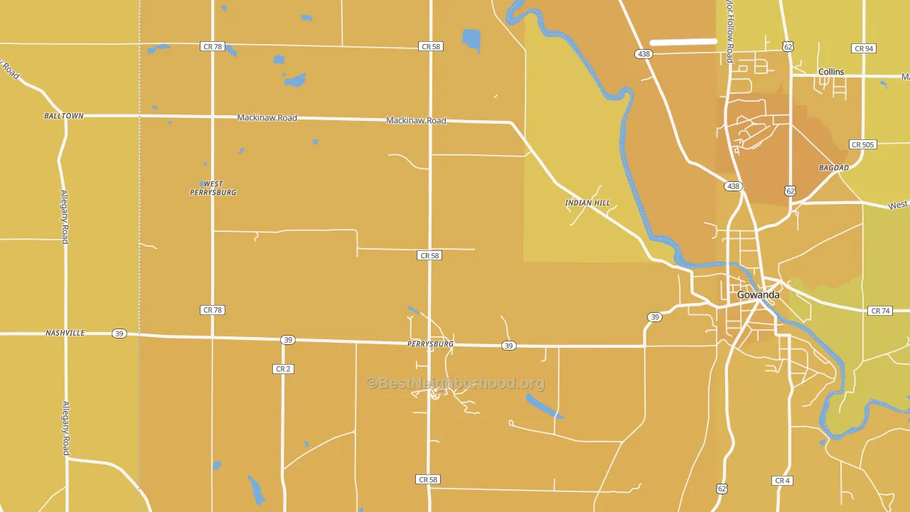 Map of the best neighborhoods in the Perrysburg area, with better matches in green and worse matches in red
