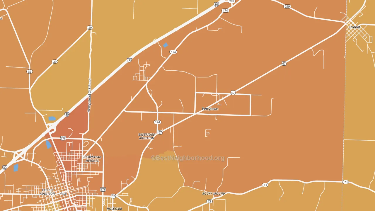 Map of the best neighborhoods in the Perrytown area, with better matches in green and worse matches in red