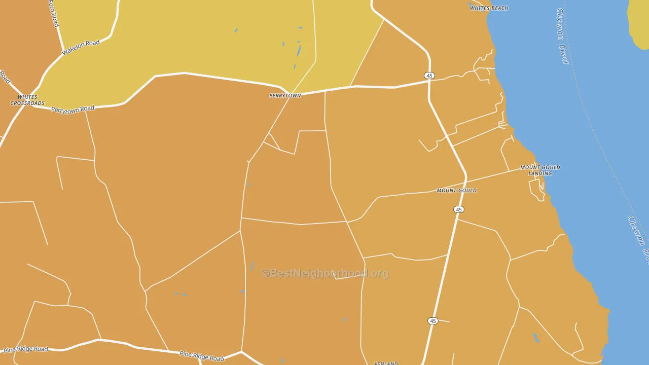 Map of the best neighborhoods in the Perrytown area, with better matches in green and worse matches in red