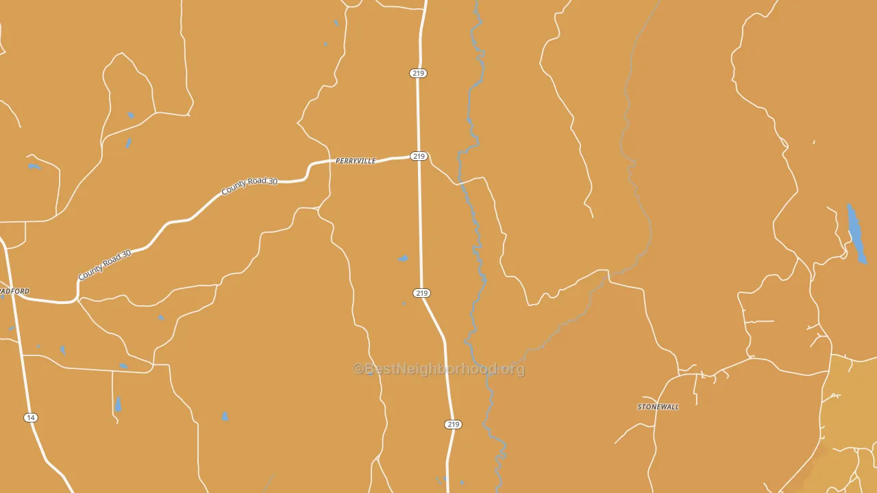 Map of the best neighborhoods in the Perryville area, with better matches in green and worse matches in red