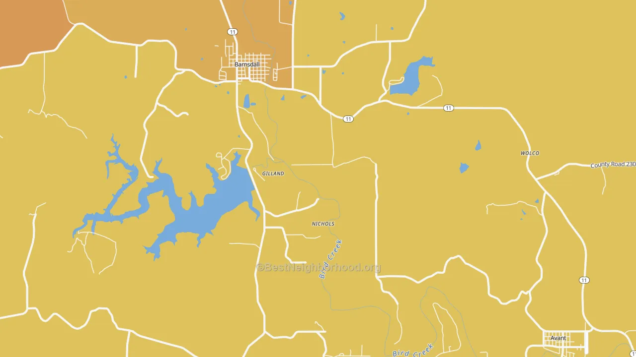 Map of the best neighborhoods in the Pershing area, with better matches in green and worse matches in red