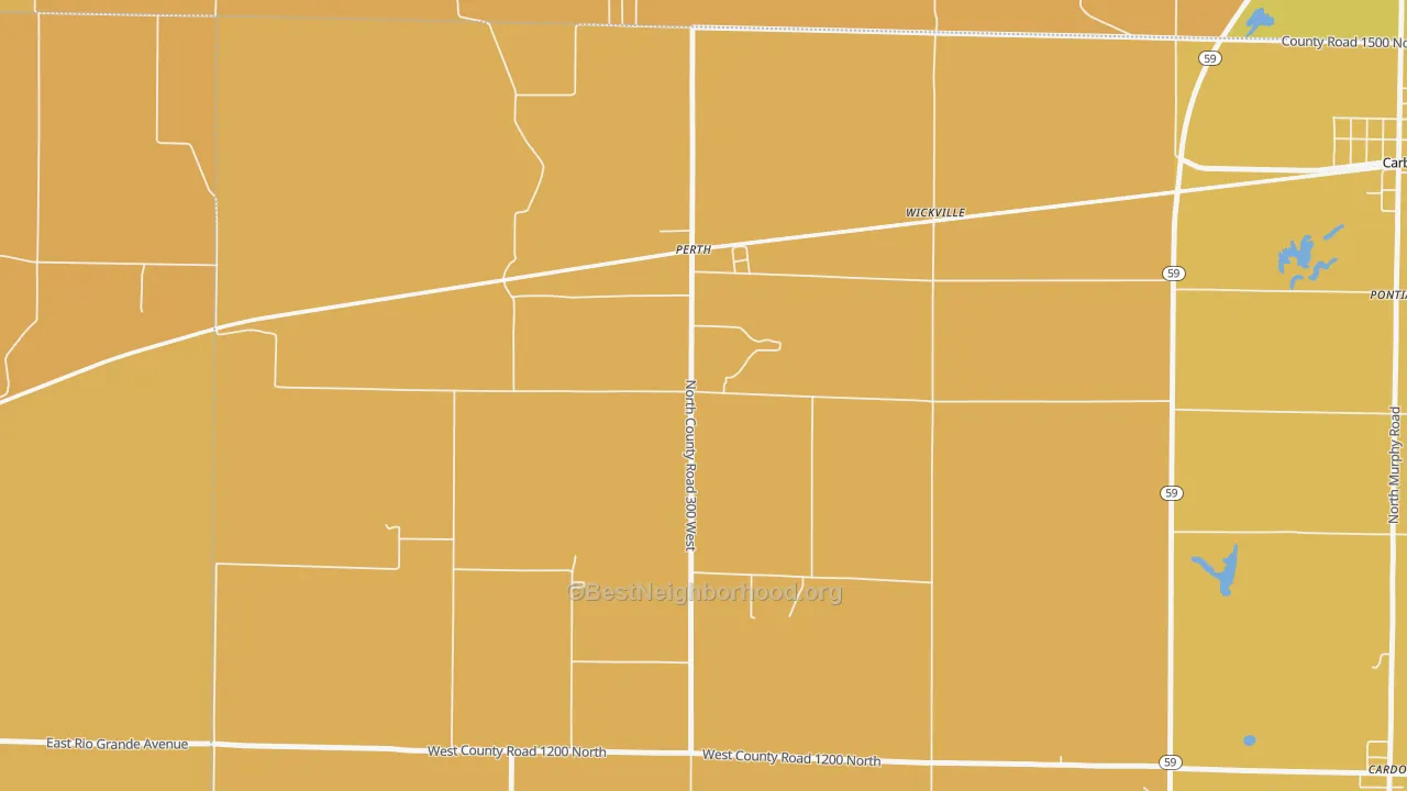 Map of the best neighborhoods in the Perth area, with better matches in green and worse matches in red
