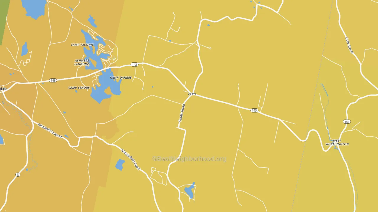 Map of the best neighborhoods in the Peru area, with better matches in green and worse matches in red