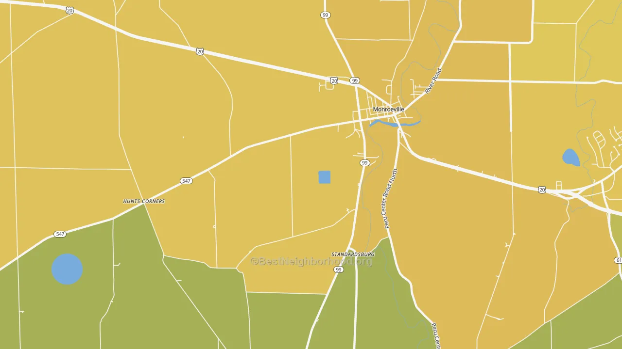 Map of the best neighborhoods in the Peru area, with better matches in green and worse matches in red