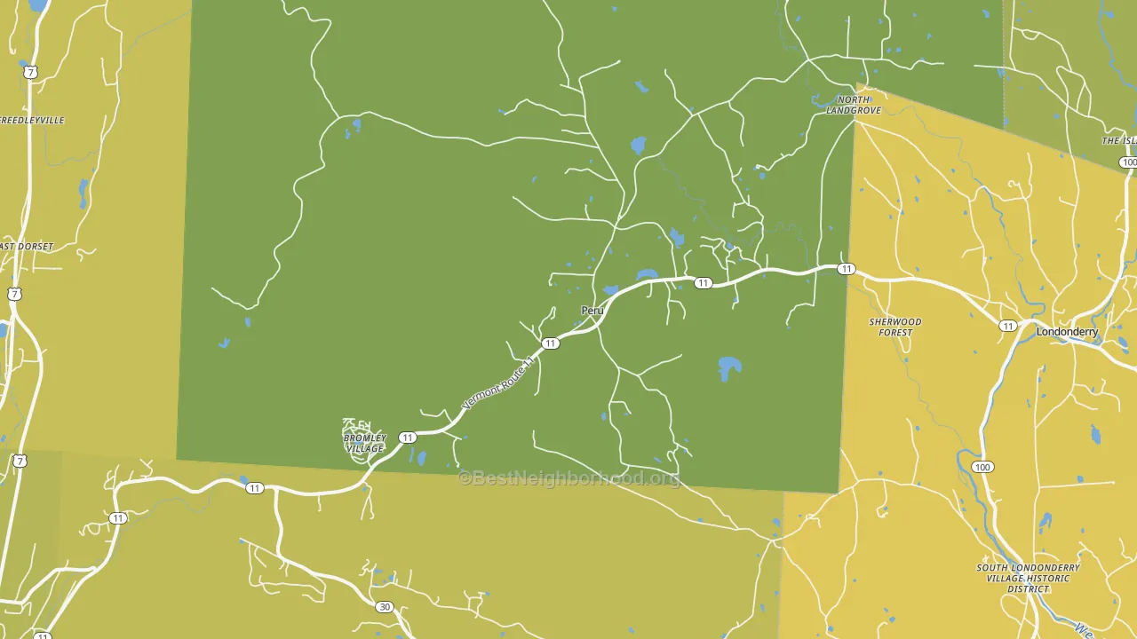 Map of the best neighborhoods in the Peru area, with better matches in green and worse matches in red