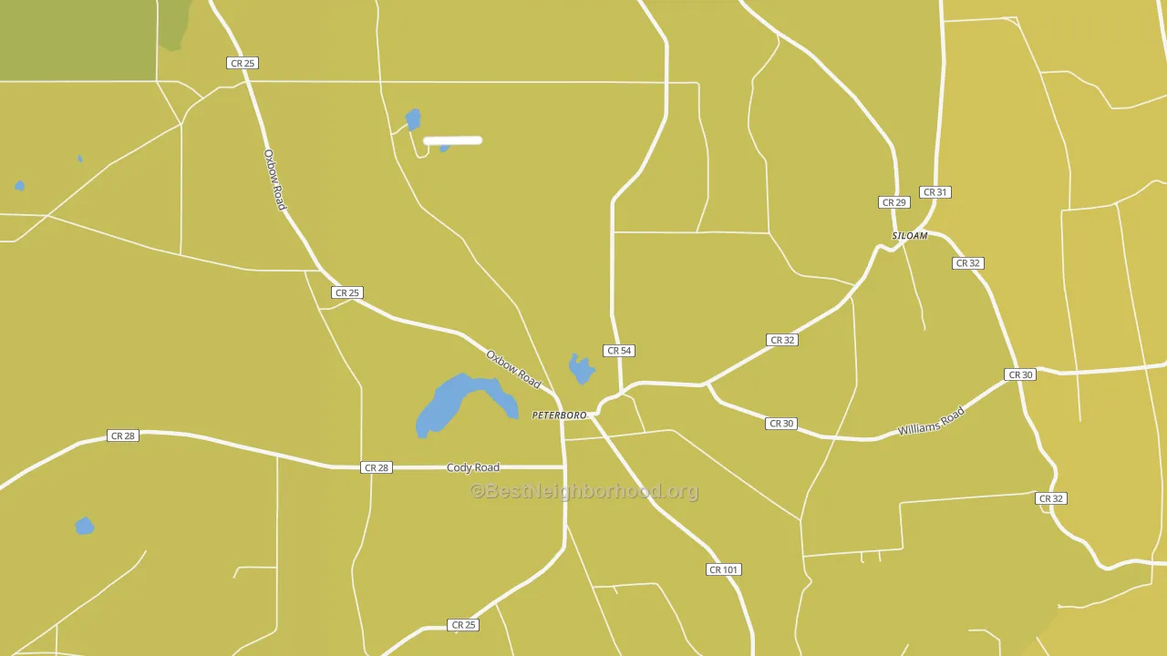 Map of the best neighborhoods in the Peterboro area, with better matches in green and worse matches in red