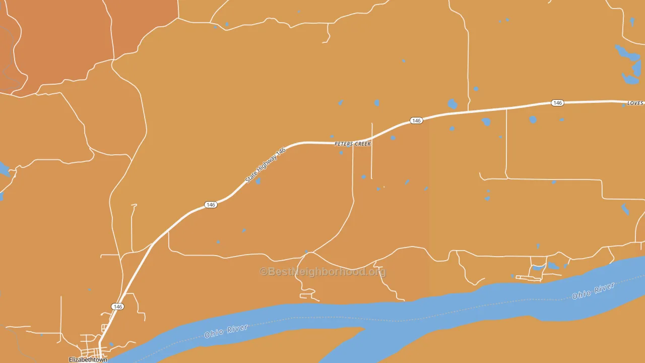 Map of the best neighborhoods in the Peters Creek area, with better matches in green and worse matches in red