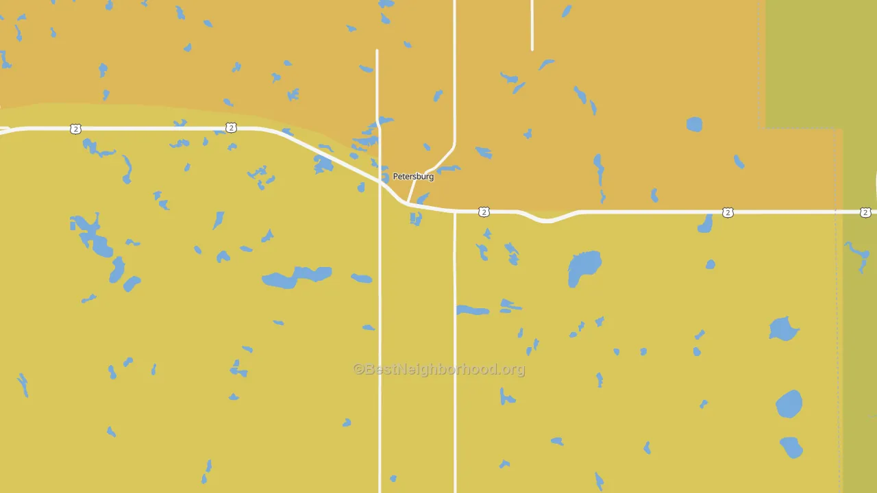 Map of the best neighborhoods in the Petersburg area, with better matches in green and worse matches in red