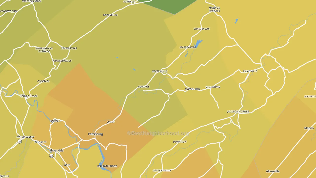 Map of the best neighborhoods in the Petersburg area, with better matches in green and worse matches in red