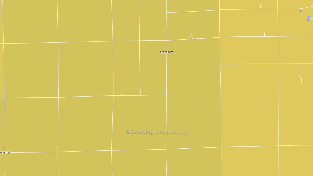 Map of the best neighborhoods in the Peterson area, with better matches in green and worse matches in red