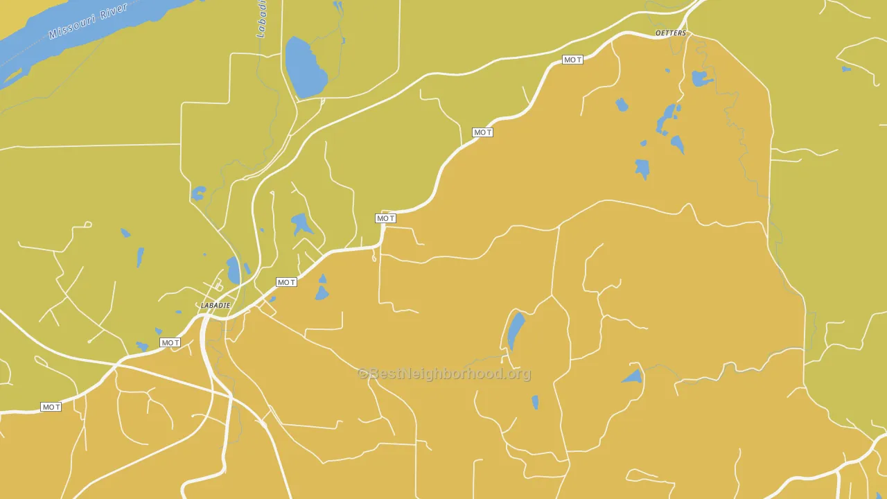 Map of the best neighborhoods in the Petersville area, with better matches in green and worse matches in red