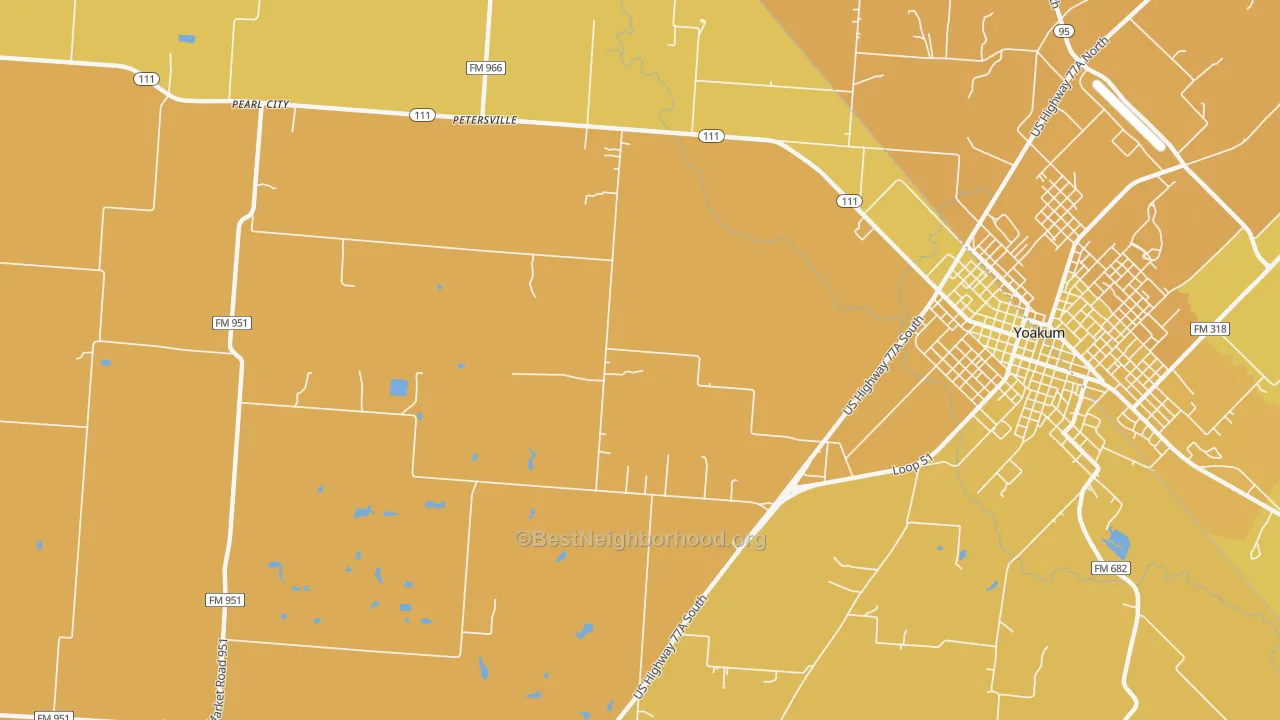Map of the best neighborhoods in the Petersville area, with better matches in green and worse matches in red