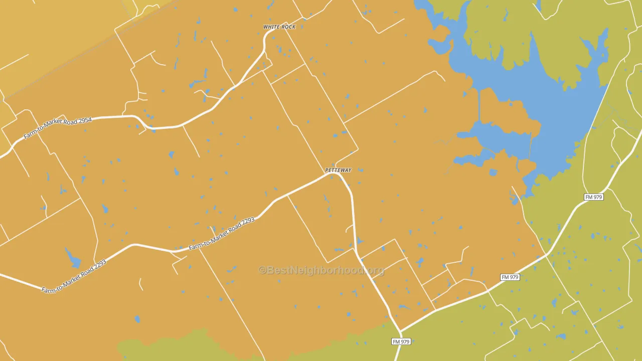 Map of the best neighborhoods in the Petteway area, with better matches in green and worse matches in red