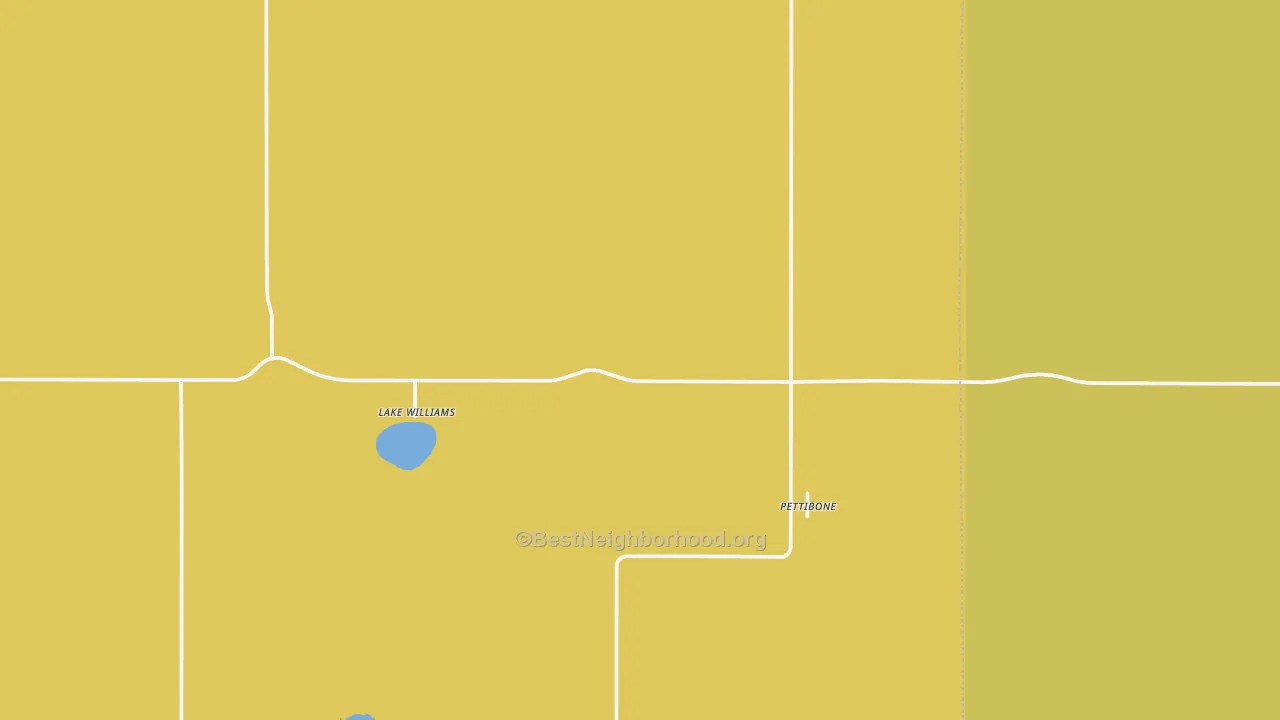 Map of the best neighborhoods in the Pettibone area, with better matches in green and worse matches in red