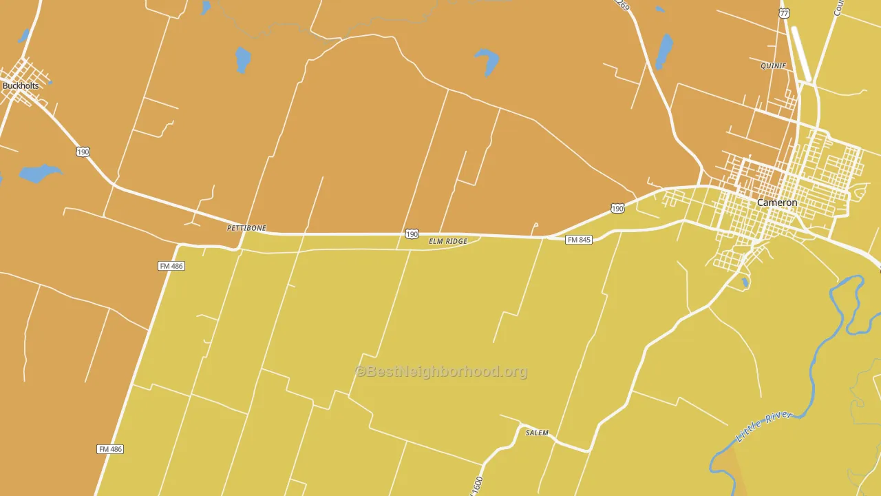 Map of the best neighborhoods in the Pettibone area, with better matches in green and worse matches in red