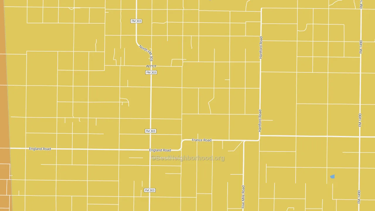 Map of the best neighborhoods in the Pettit area, with better matches in green and worse matches in red