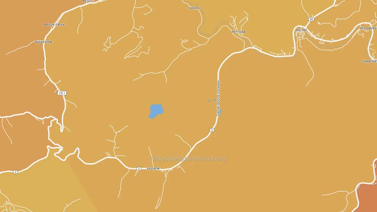 Map of the best neighborhoods in the Peytona area, with better matches in green and worse matches in red
