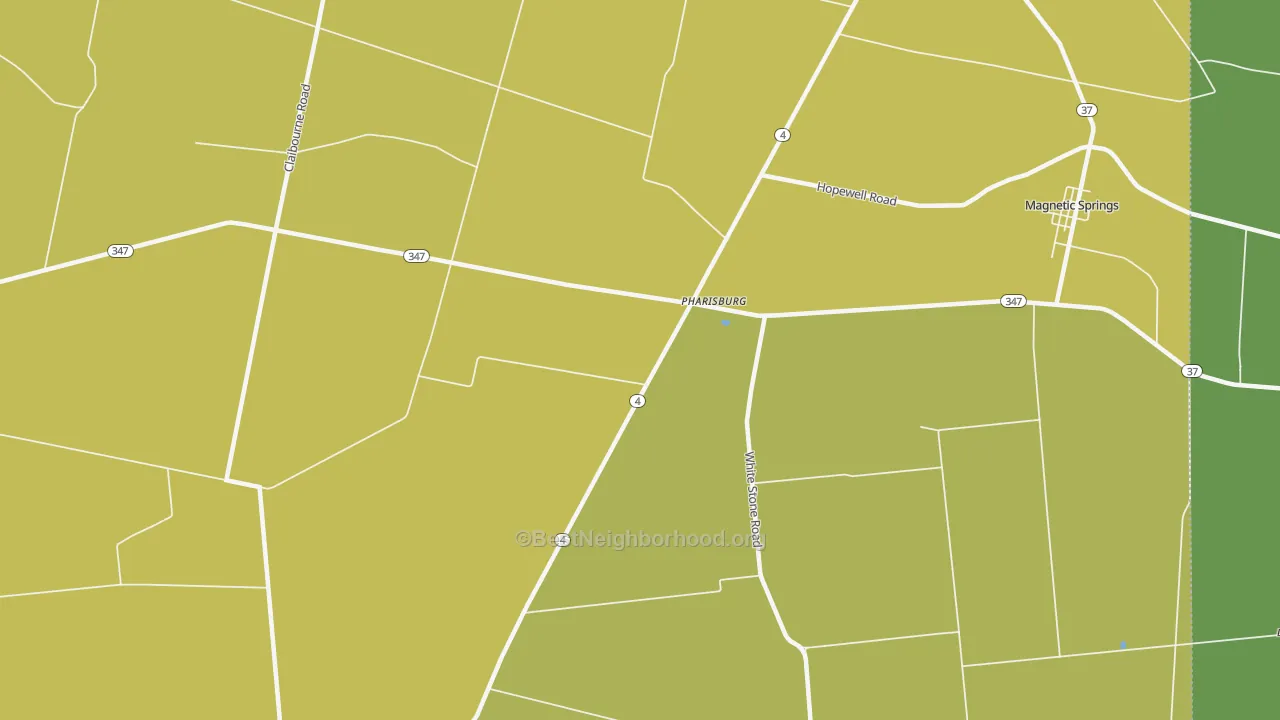 Map of the best neighborhoods in the Pharisburg area, with better matches in green and worse matches in red