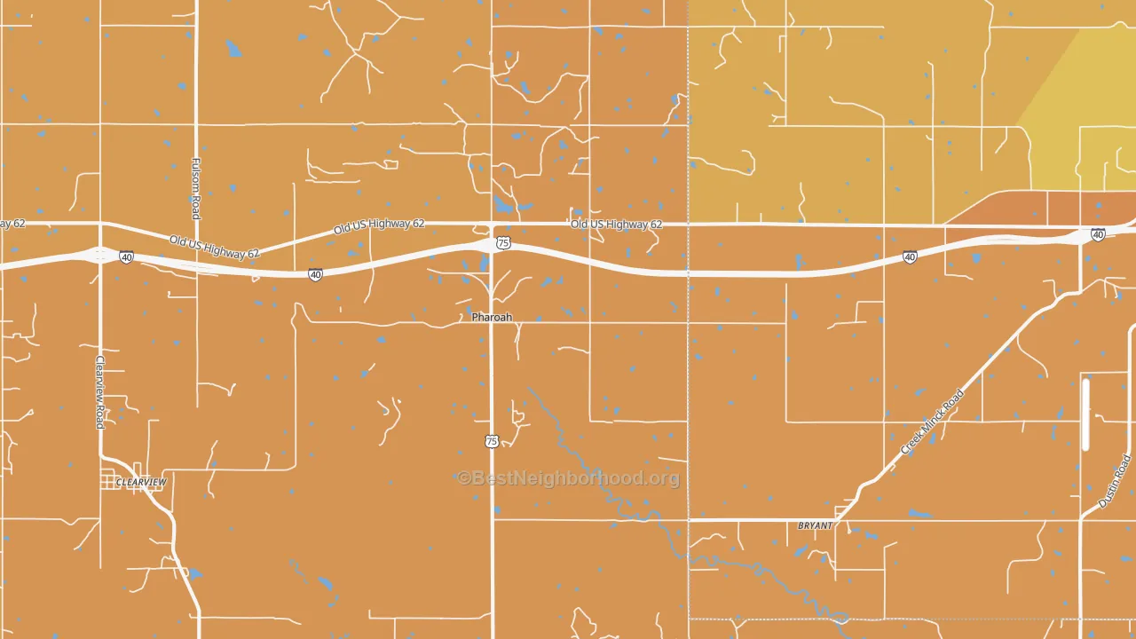Map of the best neighborhoods in the Pharoah area, with better matches in green and worse matches in red