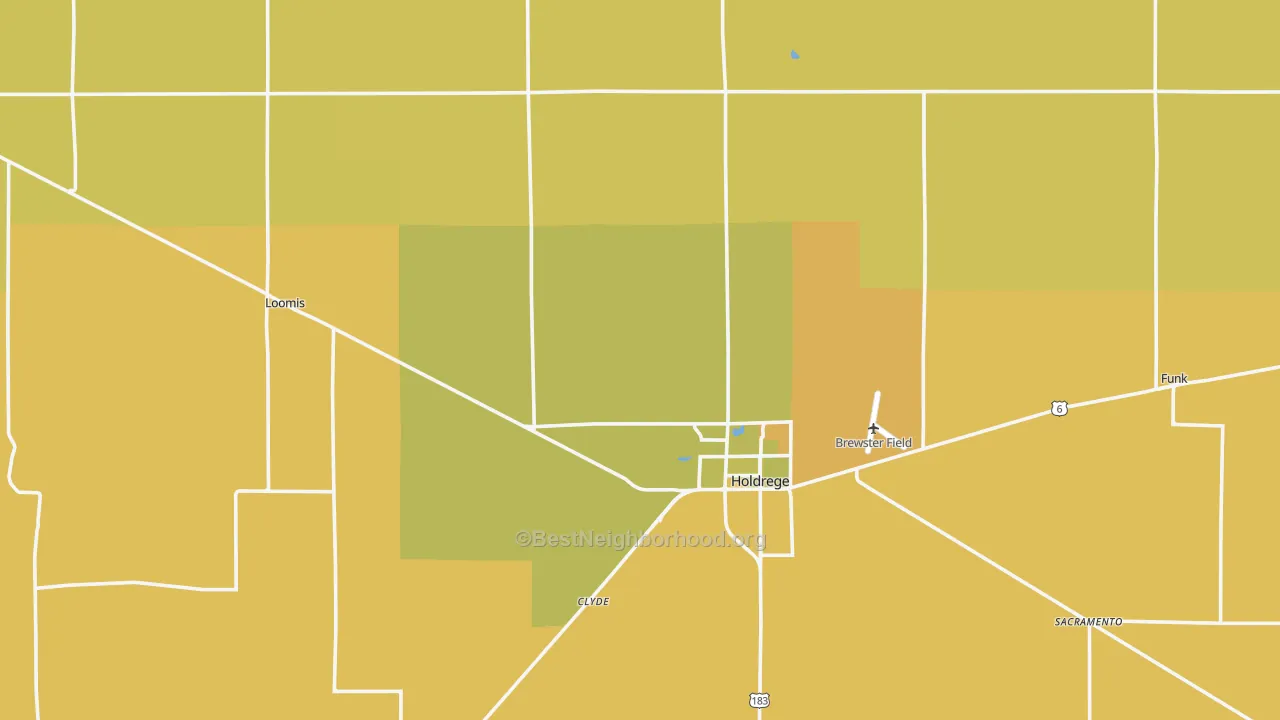 Map of the best neighborhoods in the Phelps County area, with better matches in green and worse matches in red